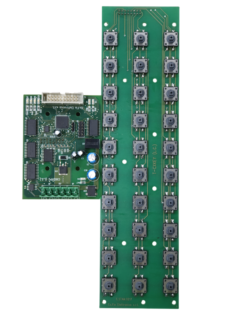 SCHEDA CXKEYPC Scheda 30 tasti serie CX per sistema can bus. Scheda lettura segnali analogici. Verde con tasti neri su base grigia.